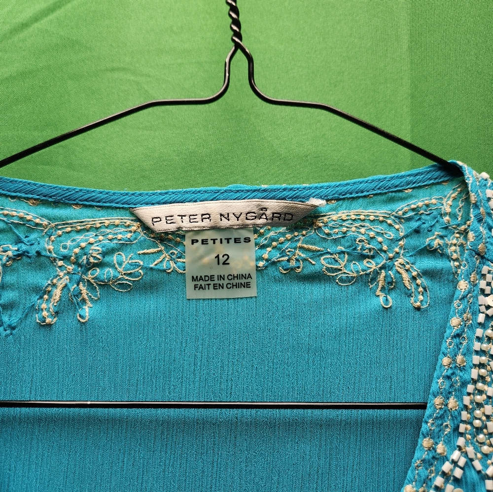 Peter Nygard top ,size 12 blue green color